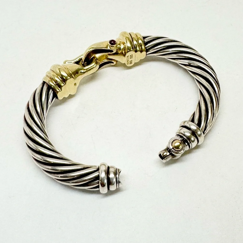 David Yurman 10mm Gold Buckle Sterling Silver Bracelet - Picture 9 of 11